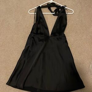 COPY - Zara satin effect halter mini dress plunge size small black